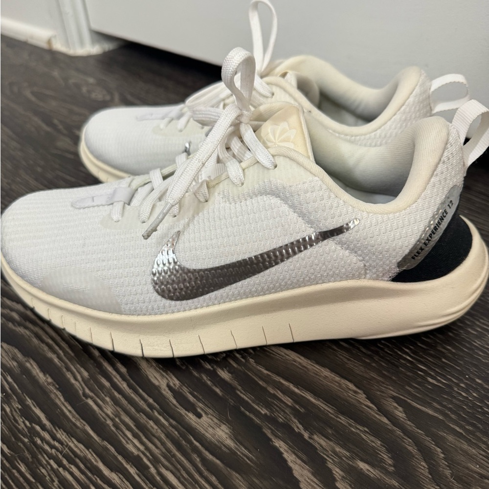 Nike Flex Experience Run White and Silver Sneakers with Breathable Mesh